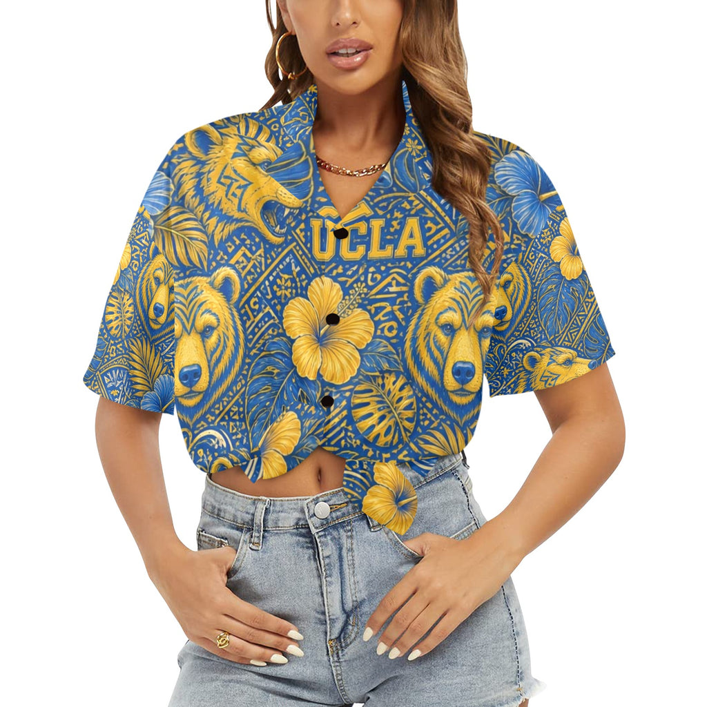 UCLA Women's All Over Print Hawaiian Shirt （Made in USA Ships to USA Only）