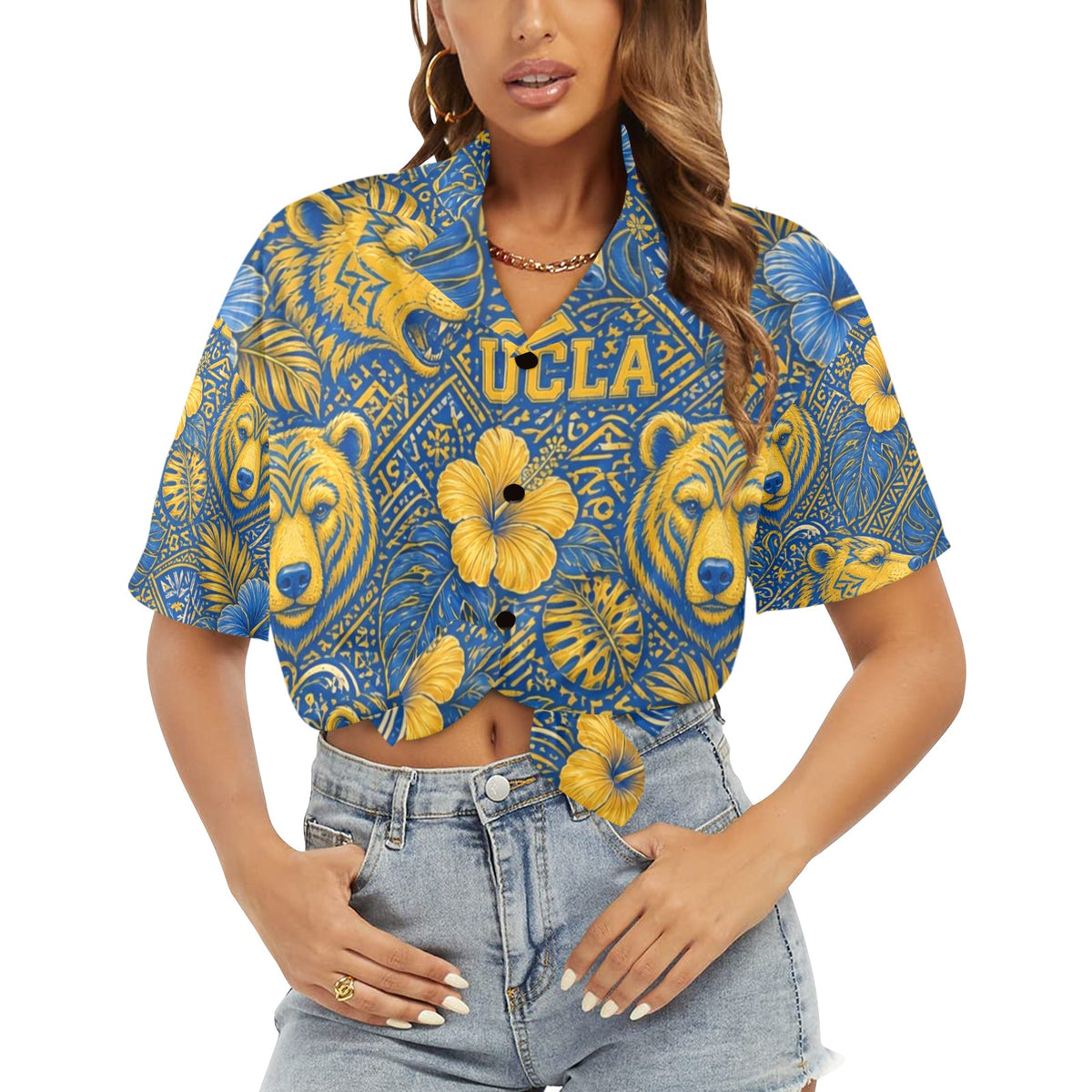 UCLA Women's All Over Print Hawaiian Shirt （Made in USA Ships to USA Only）