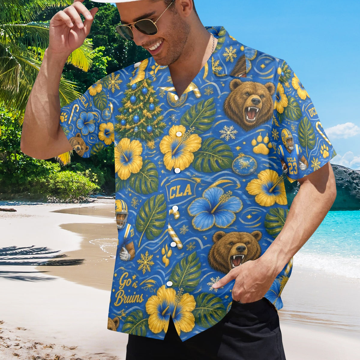 UCLA Christmas Men's All Over Print Hawaiian Shirt Made In USA Ships to USA Only