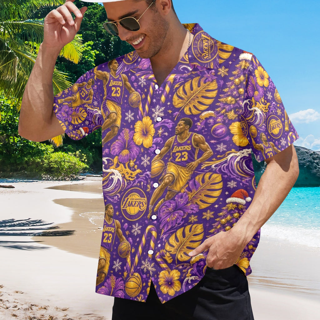 Lakers Christmas Men's All Over Print Hawaiian Shirt Made In USA Ships to USA Only