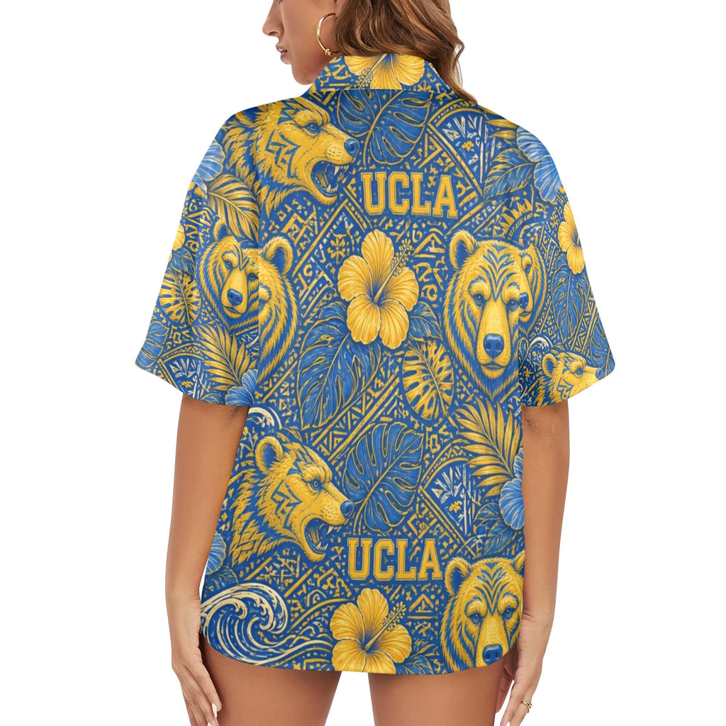 UCLA Women's All Over Print Hawaiian Shirt （Made in USA Ships to USA Only）