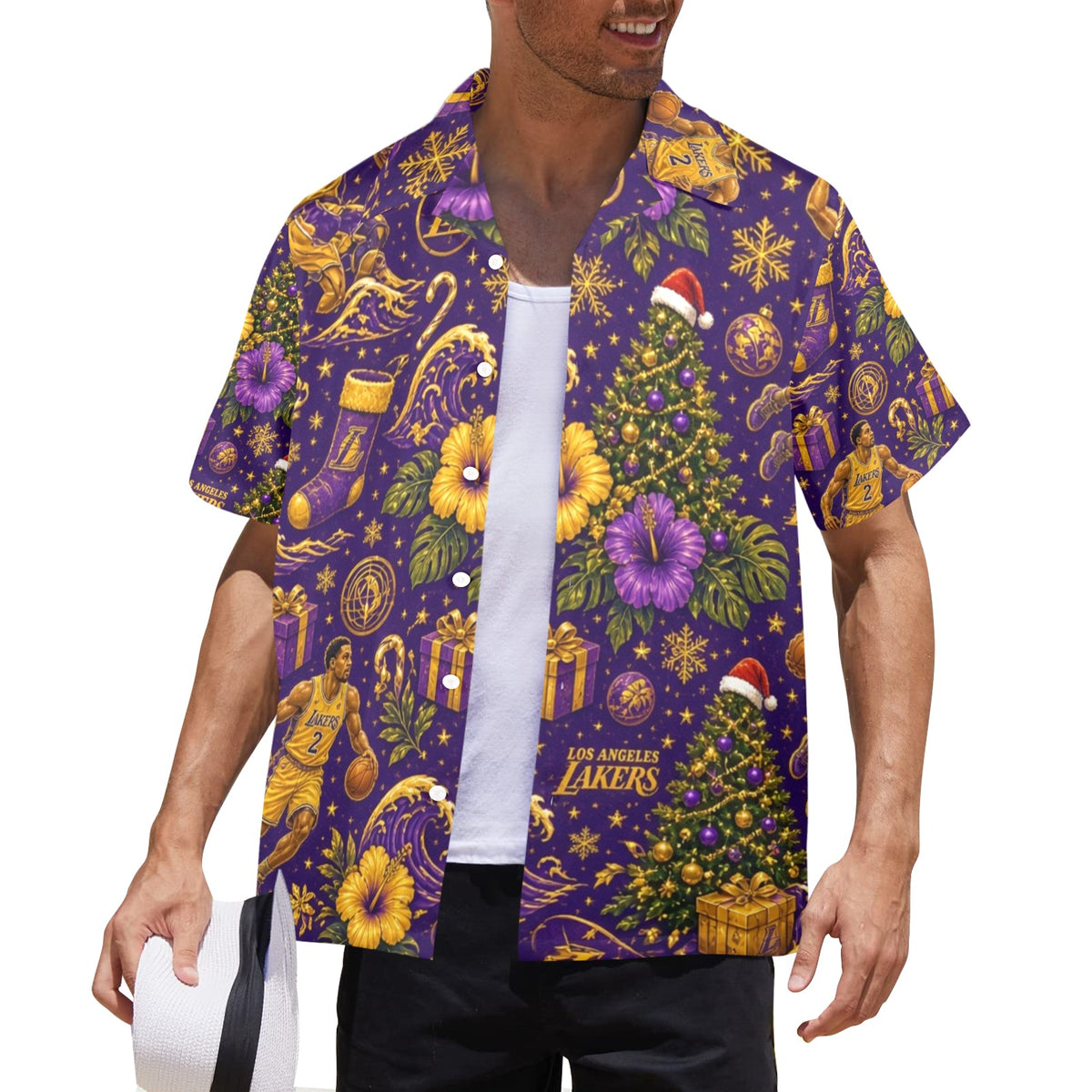 Lakers Christmas Men's All Over Print Hawaiian Shirt Made In USA Ships to USA Only