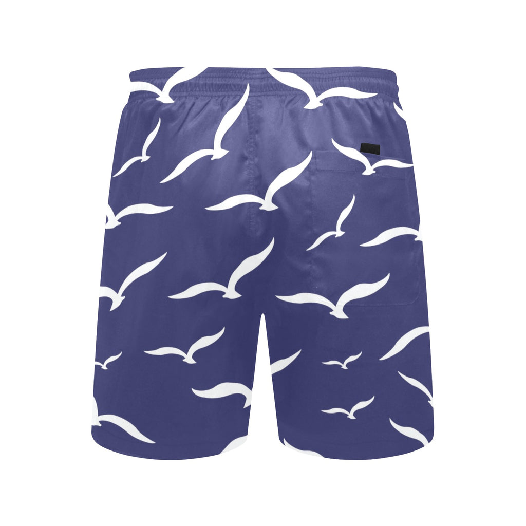 Nautical Sea Birds Men's Mid-Length Beach Shorts