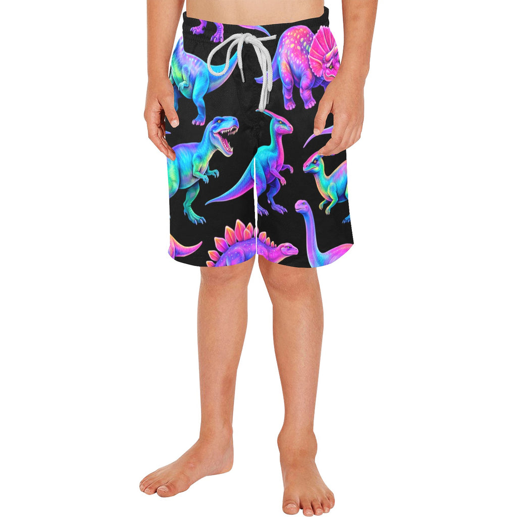 Neon Dinos Boys' Causal Beach Shorts