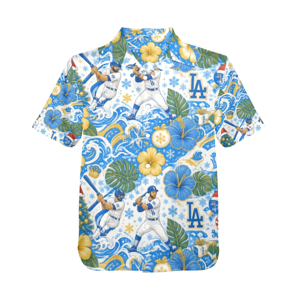 Dodgers Christmas Men's All Over Print Hawaiian Shirt Made In USA Ships to USA Only
