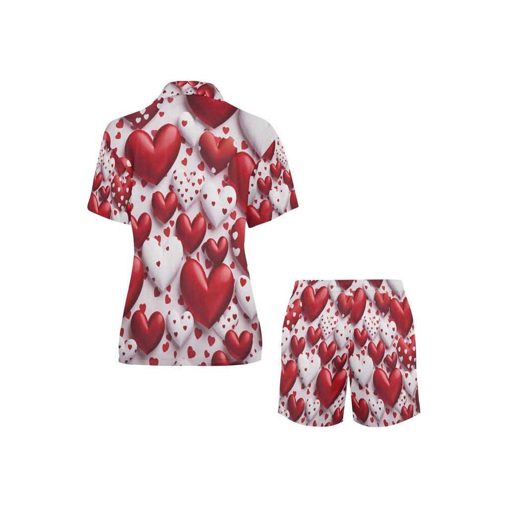 Hearts for You Women's V-Neck Short Pajama Set Made in USA Free shipping