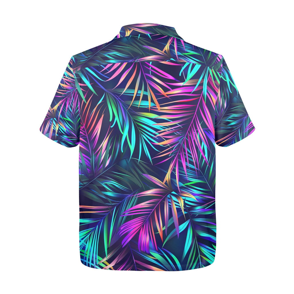 Neon Palms Men's All Over Print Hawaiian Shirt Made In USA Ships to USA Only