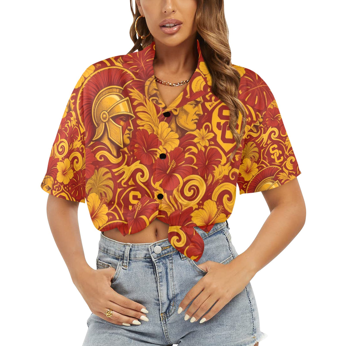 USC Women's All Over Print Hawaiian Shirt （Made in USA Ships to USA Only）