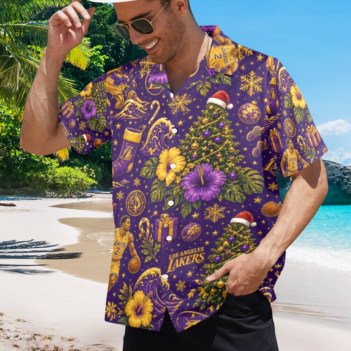 Lakers Christmas Men's All Over Print Hawaiian Shirt Made In USA Ships to USA Only