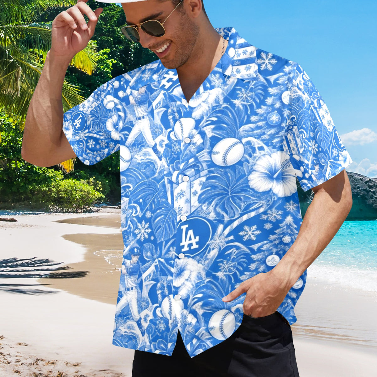 Dodgers Christmas Men's All Over Print Hawaiian Shirt Made In USA Ships to USA Only
