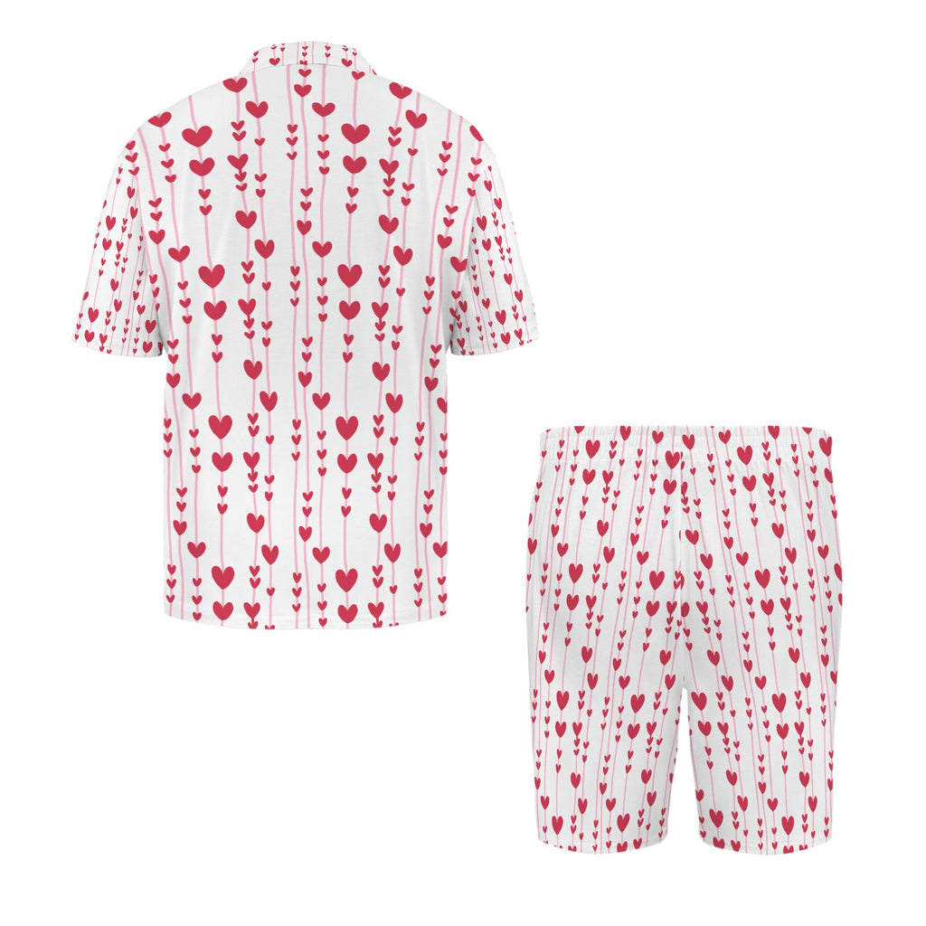 Hearts for You Men's V-Neck Short Pajama Set (Made in USA，Ships to USA Only)