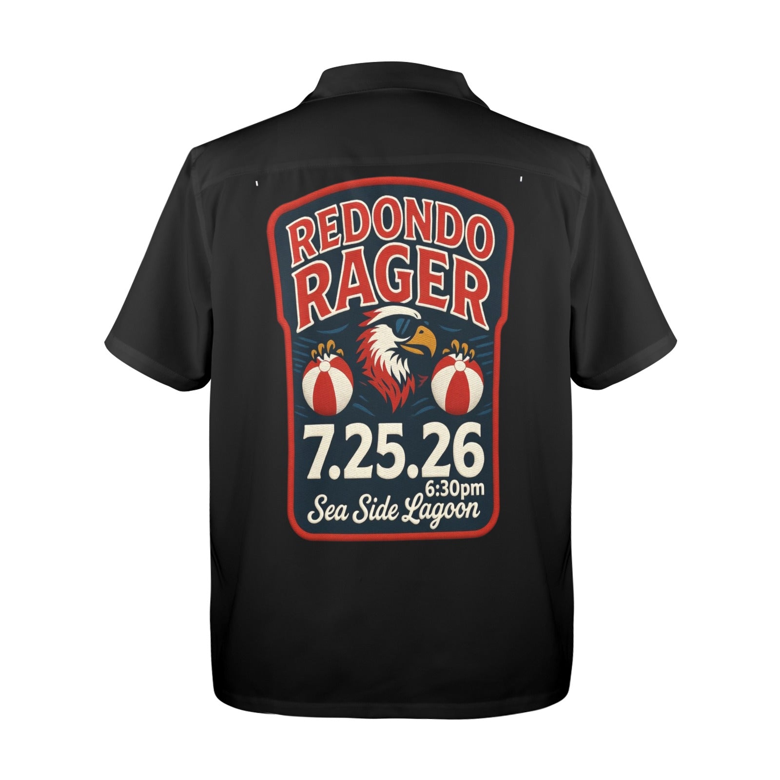 Redondo Beach Rager 7/25/26 Seaside Lagoon Men's All Over Print Hawaiian Shirt Made In USA