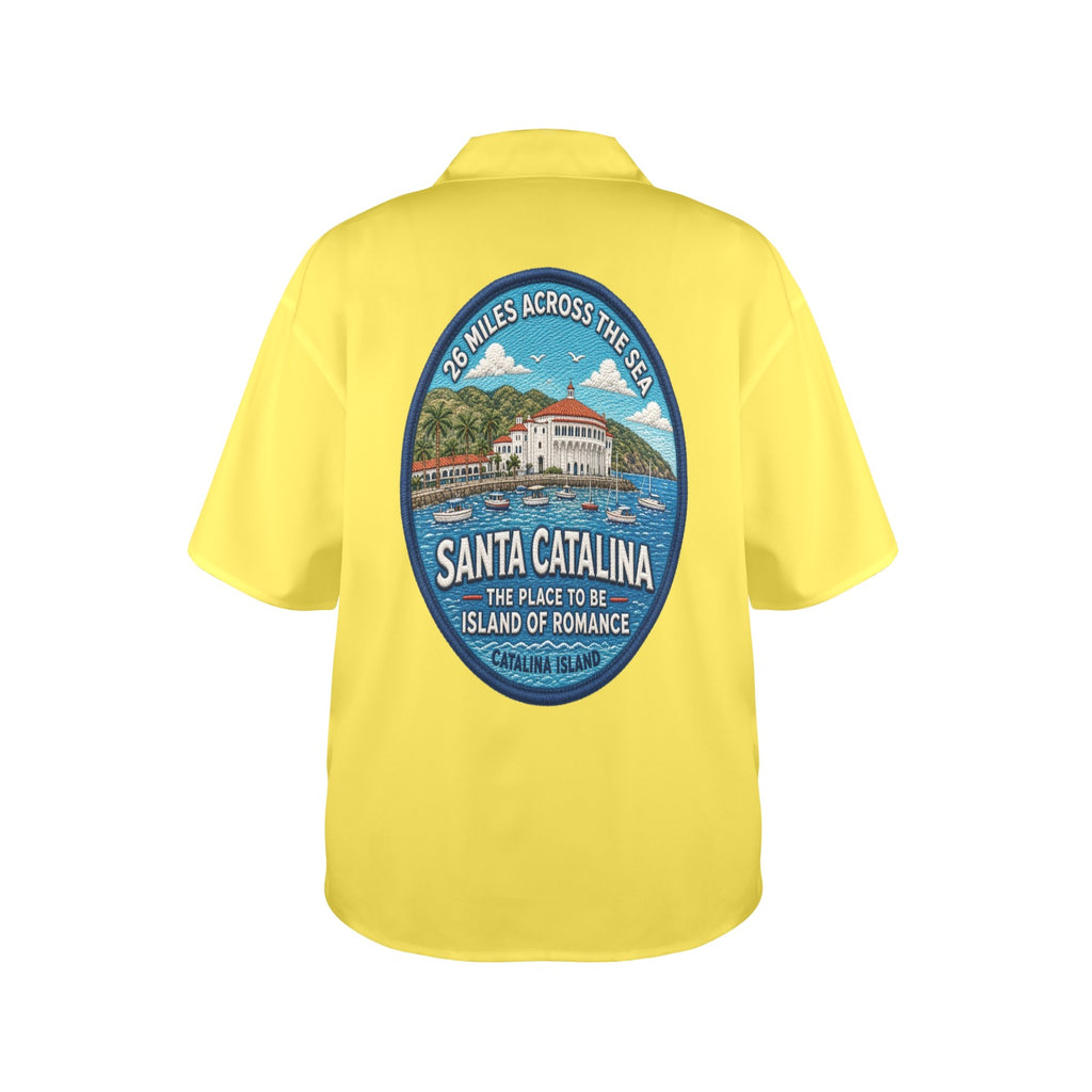 Santa Catalina the Island of Romance 26 Miles Across the Sea Women's All Over Print Hawaiian Shirt （Made in USA Ships to USA Only）