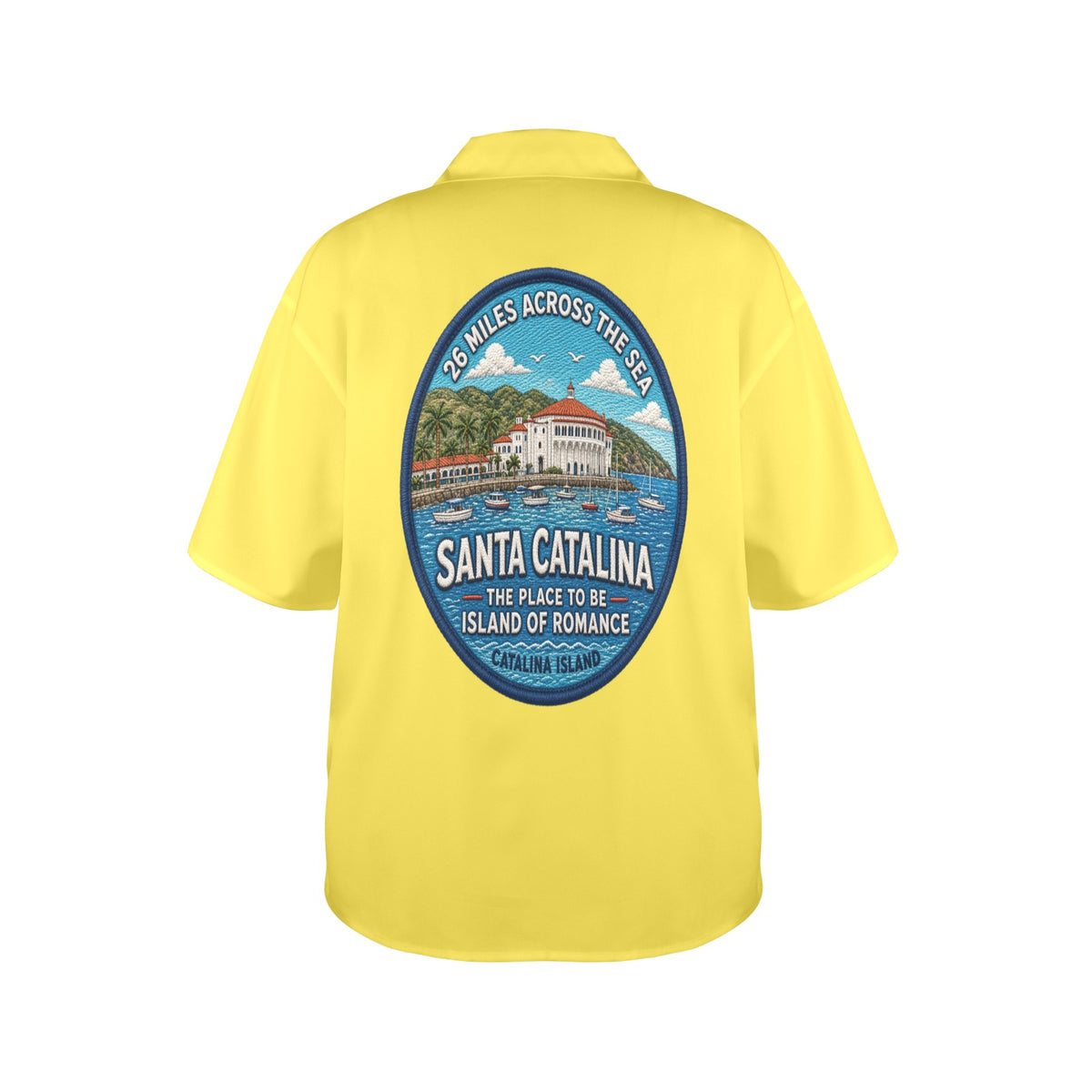 Santa Catalina the Island of Romance 26 Miles Across the Sea Women's All Over Print Hawaiian Shirt （Made in USA Ships to USA Only）