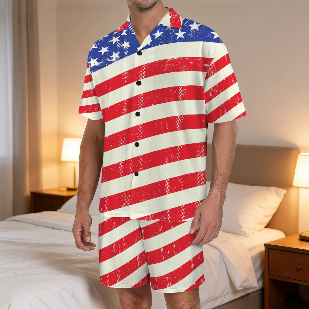 Go USA Men's V-Neck Short Pajama Set (Made in USA，Ships to USA Only)
