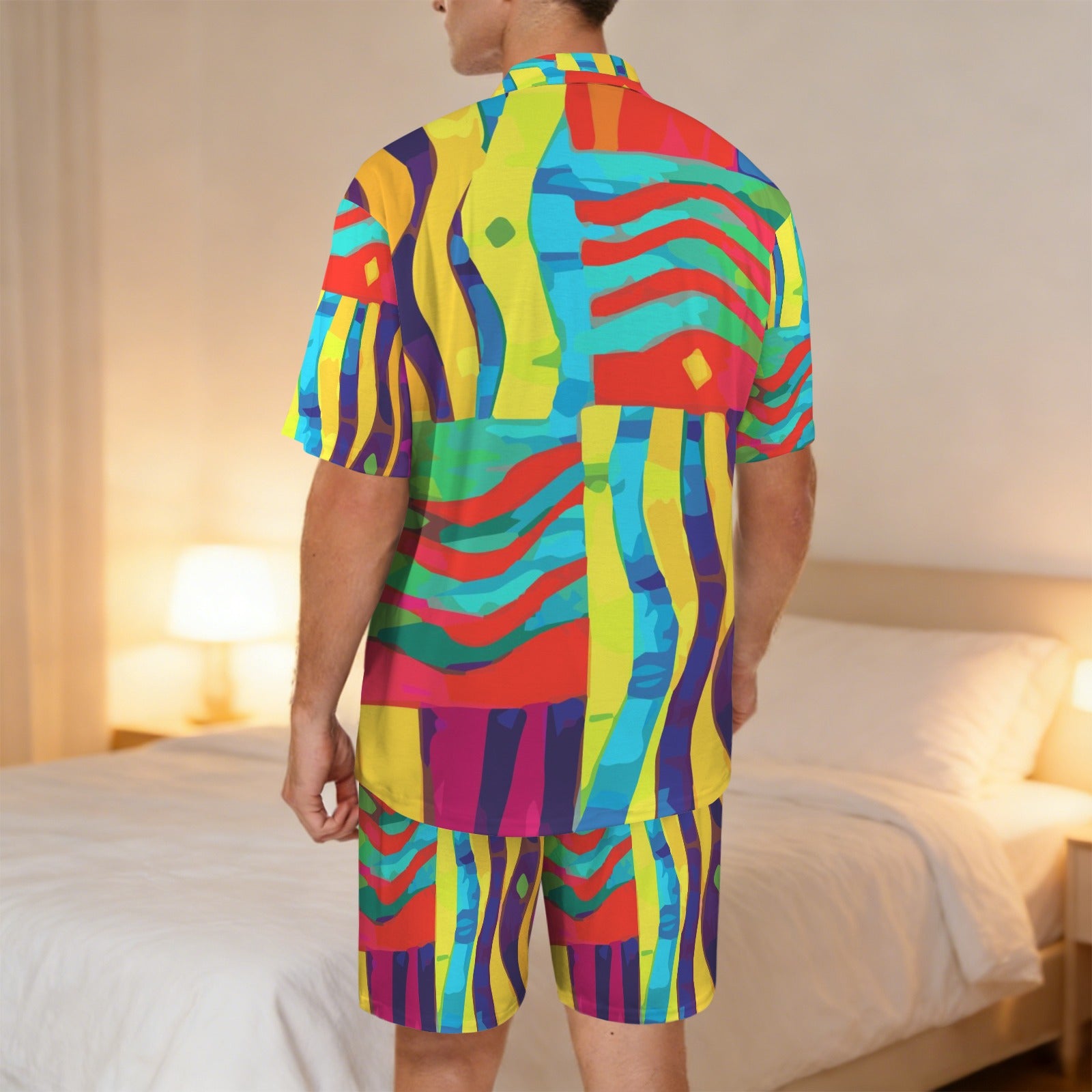 Art Deco Men's V-Neck Short Pajama Set (Made in USA，Ships to USA Only)